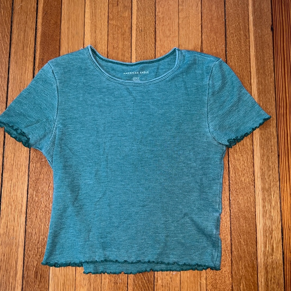 American Eagle Waffle Knit Green Baby Tee Size Medium